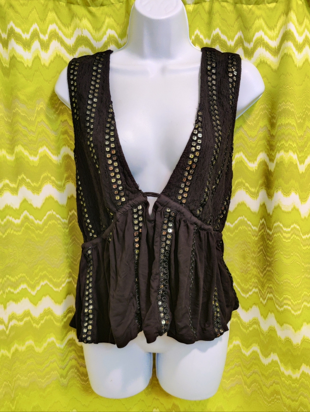 Anthropologie Sequined V-Neck Babydoll Style Tank